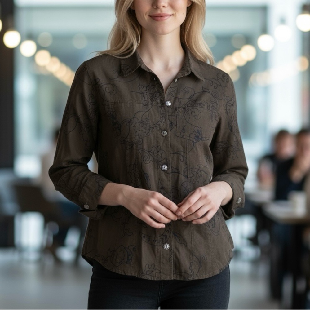 Chico's Dark Olive Button-Down Shirt